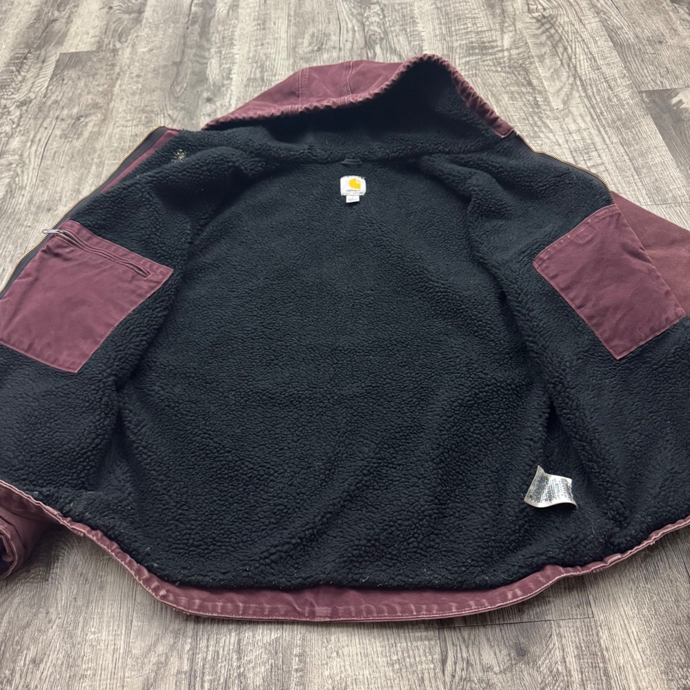 Carhartt Sherpa Lined Hooded Jacket J141 PRT Distressed Faded Grunge Large - Picture 3 of 15
